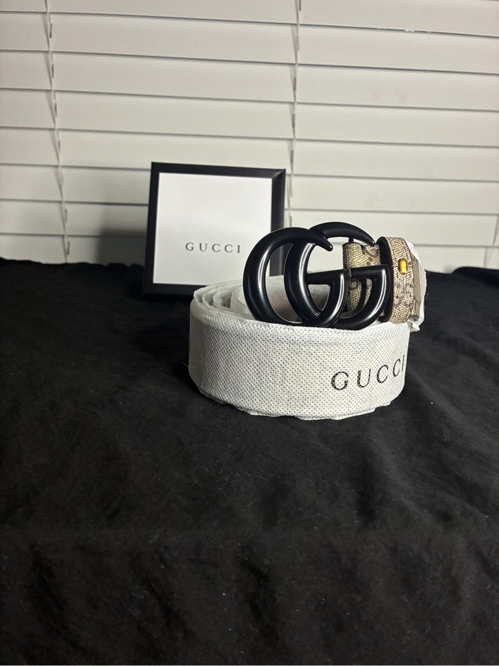 Black Double G Logo Canvas Belt - Black/Beige